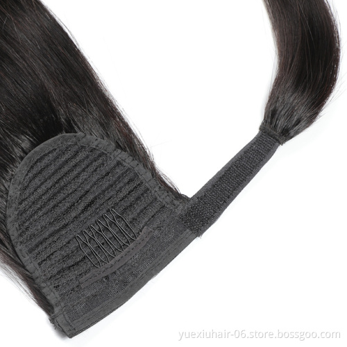 Natural African Girl Silky Straight Human Hair Wrap Around Ponytail Clip In Hair Extensions Black Ponytail for Black Women